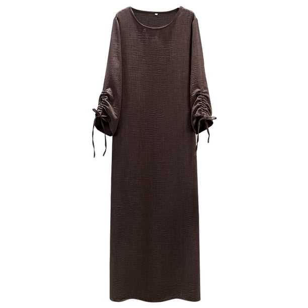 Mujeres Vestidos Maxi Casuales Sueltos Con Manga Encaje Transpirable (café)