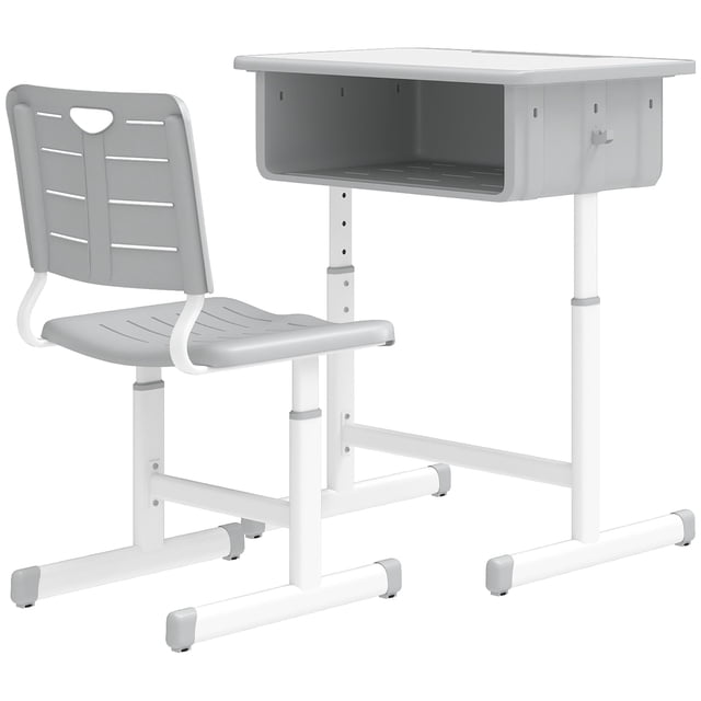 Adjustable Study Desk & Chair Set - Grey Kids Table with Drawer | Bedroom, Office Learning Furniture (23.6" x 17.7")
