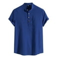 thumbnail image 1 of Camisas Para Hombre Manga Larga De AlgodóN Blusa De Camisa De Color Sólido Con Solapa De Manga Corta Casual De Primavera Y Verano Para Hombres (Navy, 3XL), 1 of 5