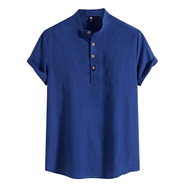Camisas Para Hombre Manga Larga De AlgodóN Blusa De Camisa De Color Sólido Con Solapa De Manga Corta Casual De Primavera Y Verano Para Hombres (Navy, 3XL)