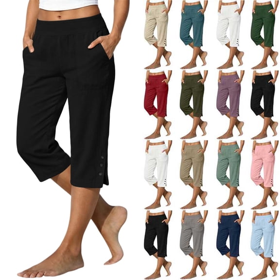 amlbb Dressy Capri Pants for Women Plus Size High Waist Stretch Womens Golf Capris Pants for Summer with Pockets Work Casual Save to 65% off!