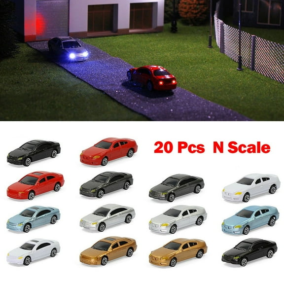 KDJ 20Pcs Model Railway Lighted Model Car N Scale Model Car Building Train Scenery - for Home Decor