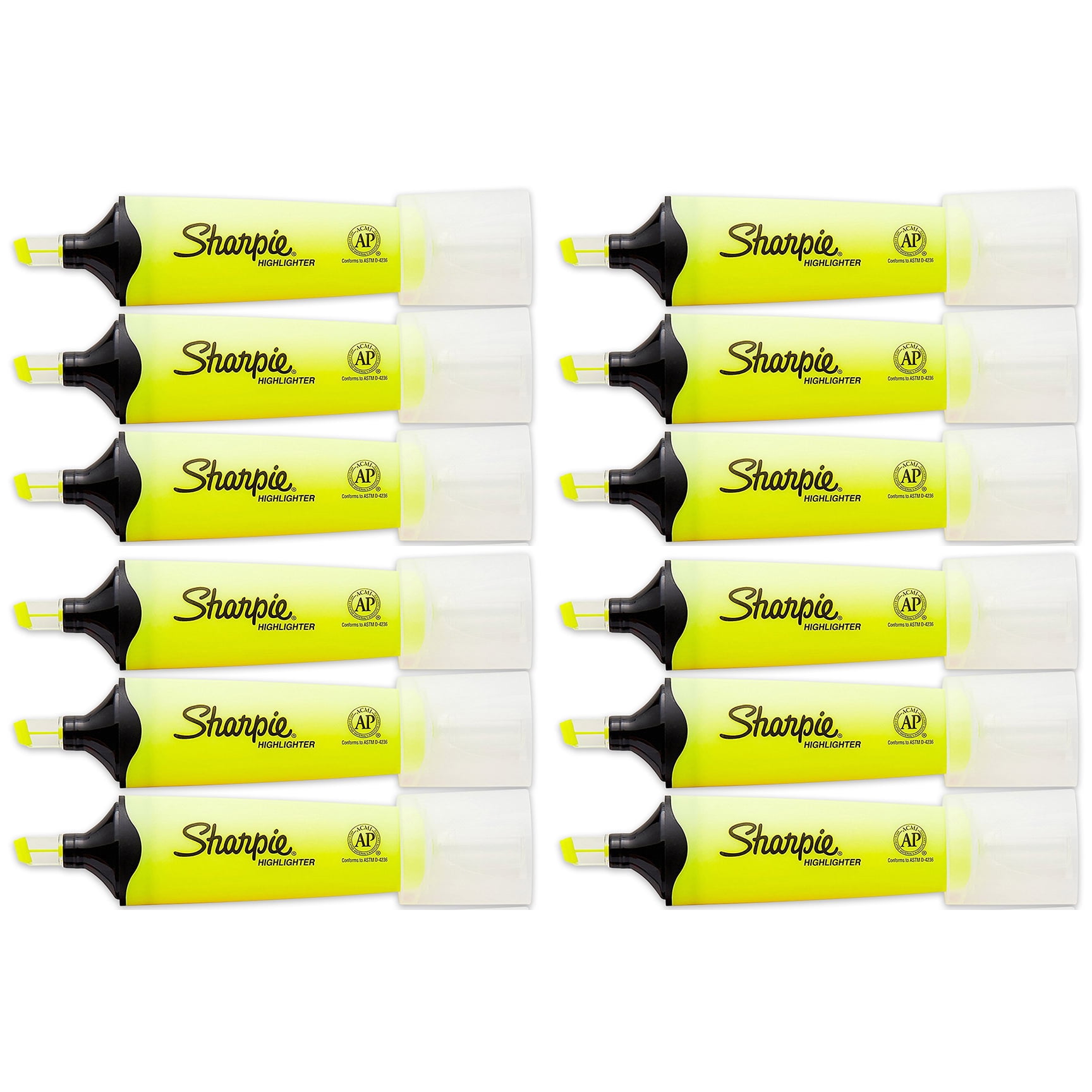 Sharpie Clear View Tank Highlighter, Chisel Tip, Smear Guard Ink, Yellow, 12 Count