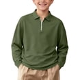 thumbnail image 2 of LUGOGNE Girls Boys Pullover Sweatshirt Quarter Zip Long Sleeve Collar Sweatshirts Kids Comfortable Fall Winter Casual School Uniform Outfits Army Green,12-13Years, 2 of 9