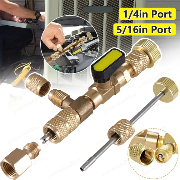 Hvac Ac Schrader Valve Core Remover Dual Size 1/4" 5/16" Port Installer Tool Kit