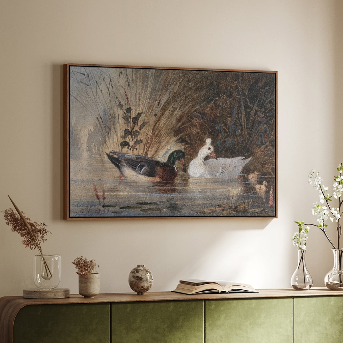 Vintage Animal Print-XVIII By Wexford Home Framed in Walnut Wood Gallery Wrapped Canvas 25 in. x 37 in.