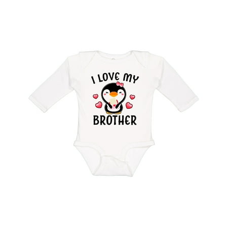

Inktastic I Love My Brother with Cute Penguin and Hearts Girls Long Sleeve Baby Bodysuit