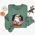 thumbnail image 5 of Gamivast Halloween Graphic Sweatshirts for Women Cute Ghost with Coffee and Pumpkin Print Long Sleeve Pullover Fall Tops Lightweight Comfortable Crewneck Casual Jumper Green L, 5 of 6
