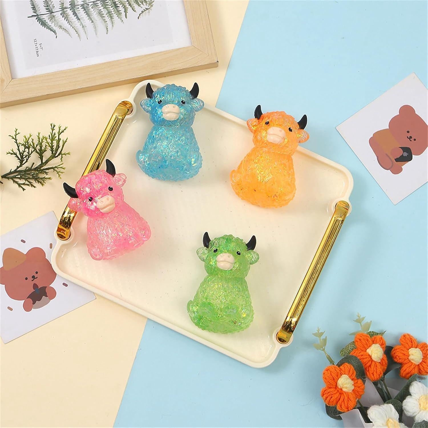 Glitter Highland Cow Fidget - Soft Slow Rising Stress Ball, Sparkly Squeeze for Adults, Cute Cow Lover