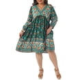 thumbnail image 2 of Plus Size Summer Dress for Women Casual Boho Floral V Neck 3/4 Sleeve Midi Short Beach Dress 1X Dark Green, 2 of 6