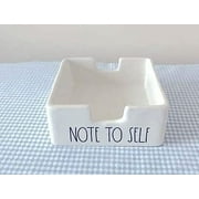 Rae Dunn Ceramic NOTE TO SELF Sticky Note Holder all sides Ivory Black LL Letters 3.75 x 3.75 x 1.5 Home Office