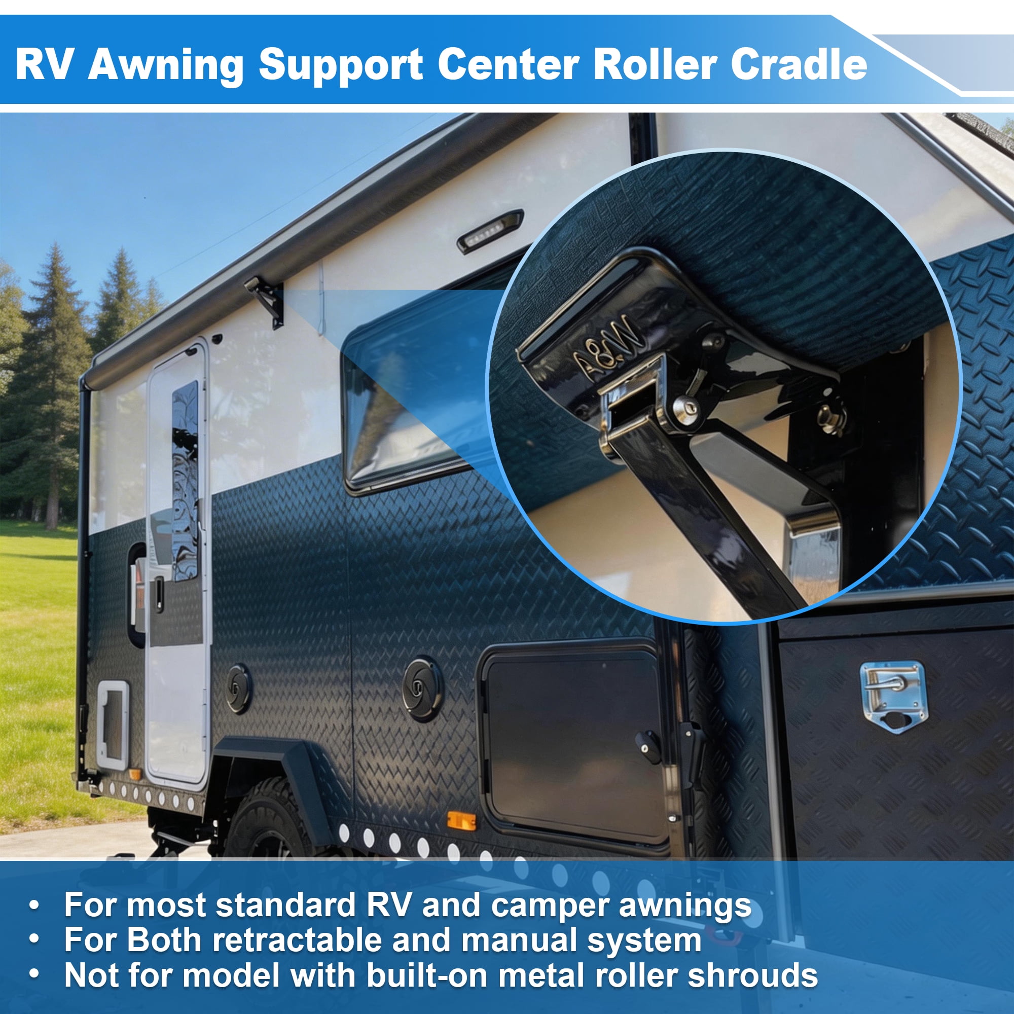 Unique Bargains RV Awning Support Roller Cradle Center Bracket Black