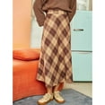 thumbnail image 5 of Plaid A Line Long Skirt High Waist Elastic Side Pocket Thick Women Skirt for Autumn Winter Khaki XL, 5 of 8