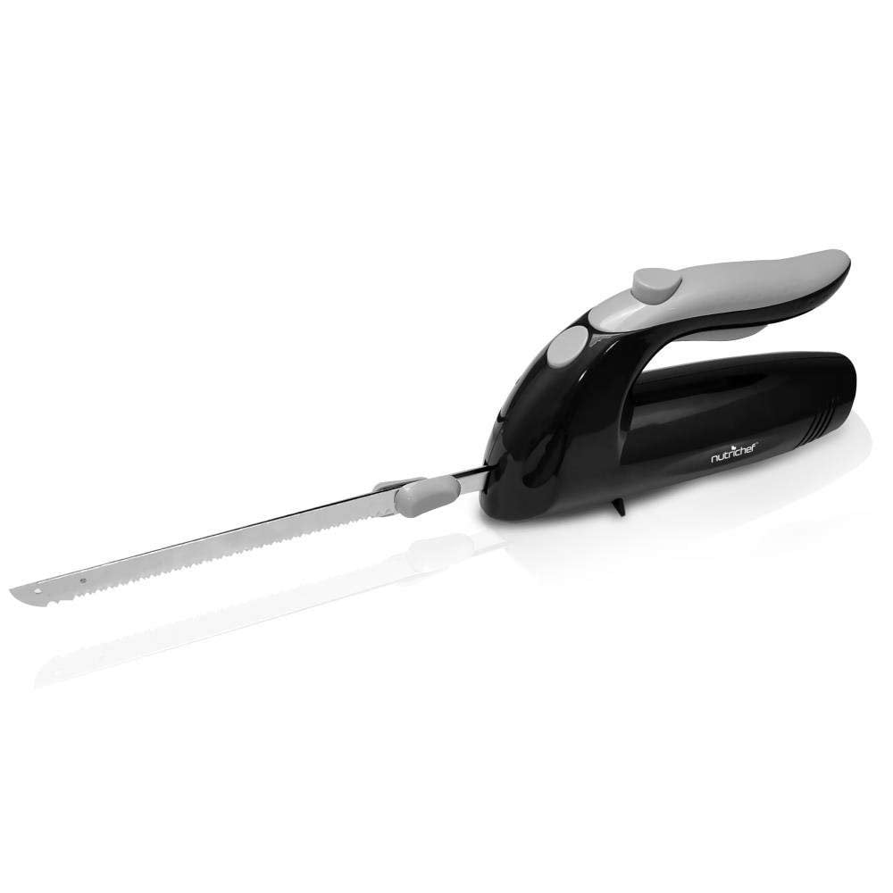 Chefman Electric Knife with Bonus Carving Fork & Space Saving Storage Case Included One Touch, Durable 8 inch Stainless Steel Blades, Rubberized