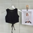 thumbnail image 4 of CPNG Children's Girls' Irregular Cut Vest Summer New Soft Thin Sleeveless Round Neck Solid Color Stylish Belly Tied Crop Tank Top, 4 of 8