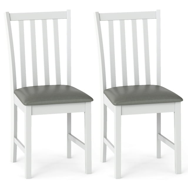 Gymax Wooden Dining Chair Set of 2 w/Rubber Wood Frame & Padded Seat & Curved Back White