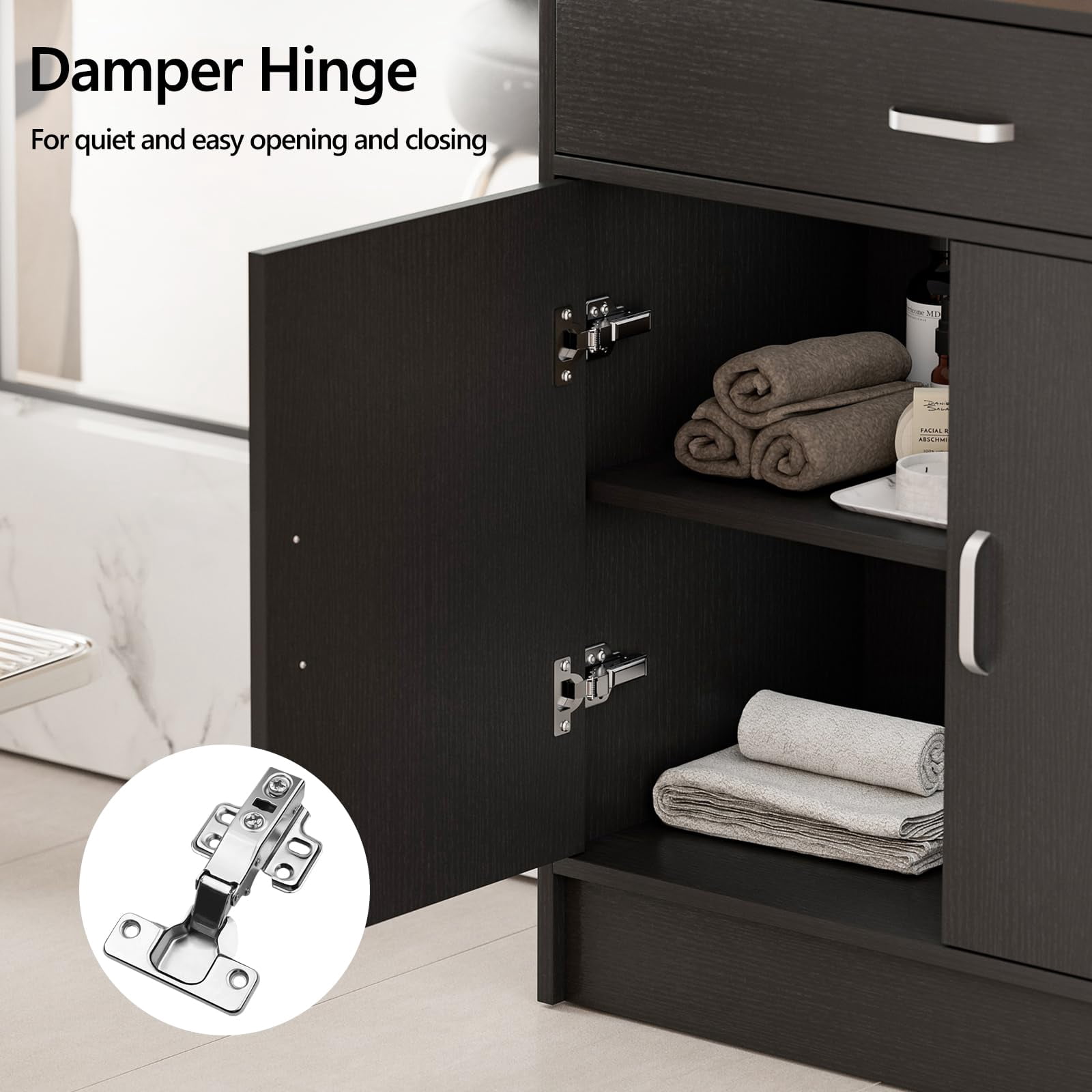5-Drawers Salon Furniture Salon Storage Station, Free Standing Cabinet for Hair Stylist, Beauty Spa Furniture w/1 Large Capacity Cabinet & 1 Open Shelf, Spa Bathroom Equipment, Black