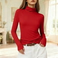thumbnail image 6 of Avrnliq Womens Red Turtleneck Long Sleeve Top - Stretchy Nylon Spandex Slim Fit with Thumbholes, Wrinkle Resistant for Daily/Office Wear,Size L, 6 of 9