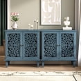 thumbnail image 3 of Demi Bonn Vintage Hollow-Carved Accent Cabinet 2-Door Display Storage Sideboard with Symmetrical Floral Design Adjustable Shelf Solid Wood Legs for Living Room Entryway, Blue, 3 of 7