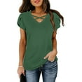 thumbnail image 6 of Olyvenn Summer Tops Women Fashion Criss Cross Strappy V Neck Shirts New Petal Sleeve Dressy Blouses Solid Daily Tees Green XXL, 6 of 8