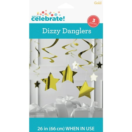Gold Dizzy Danglers, 26", 4 Count Decoration by Way to Celebrate