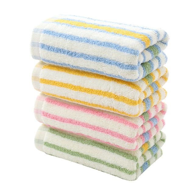 SHISUYAN 4pcs/set Colorful Striped Cotton Hand Towels Absorbent Face Towels Quick Dry Washcloth for Household(Random Style)