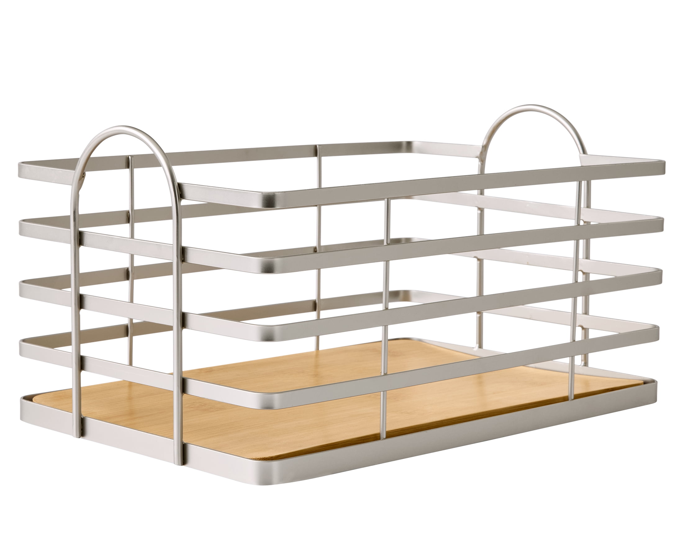 Better Homes & Gardens Satin Nickel Wire Storage Basket with Bamboo Bottom