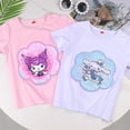 thumbnail image 2 of Girls Flip Sequin Short Sleeve T-Shirt, Reversible Sparkly Cartoon Graphic Crew Neck Cotton Tee, Summer Casual Tops for Little & Big Girls, 2 of 11