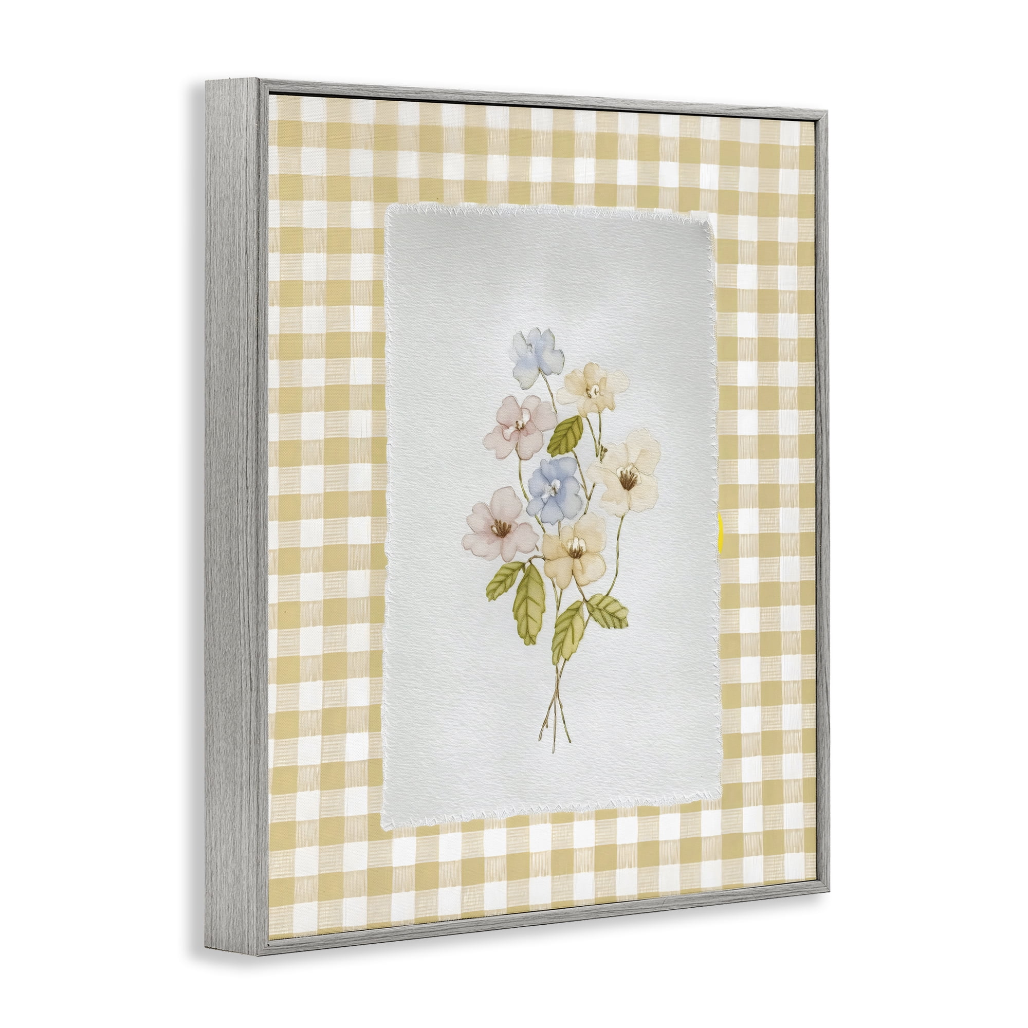 Stupell Industries Soft Gingham Flowers Gray Framed Giclee Art, design by Arlington Prints