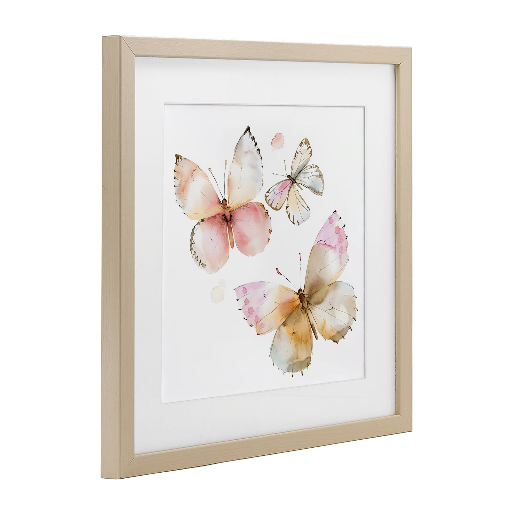 Stupell Industries Pink Watercolor Butterfly Trio Birch Framed Print Under Glass, design by Creative Studio