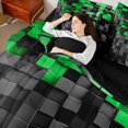 thumbnail image 4 of Homewish Black Green Plaid 7 Pieces Bedding Comforter Set For Female Men Adults,Abstract Geometric Buffalo Full Bedding Set Lightweight,Futuristic Cubes Fitted Sheet Flat Sheet, 4 of 8