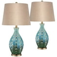 thumbnail image 2 of 360 Lighting Mid Century Modern Table Lamps 26.5" High Set of 2 Ceramic Teal Handmade Tan Linen Tapered Shade for Living Room Bedroom (Color May Vary), 2 of 6