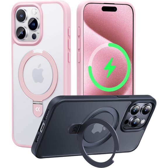 Genuine Official Magnetic Ring Stand for iPhone 15 Pro Max Case [Military Drop Protection] [Compatible with MagSafe] Matte Translucent Slim iPhone 15 ProMax Case 6.7'' 2023,Pink