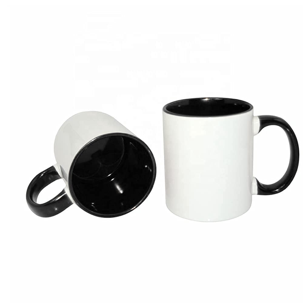 MR.R 11oz Set of 6Sublimation Blanks Dishwasher Ceramic Coffee Mugs with Black Color Mug Inner and Handle Drinking Cup Mug For Milk Tea Cola Water