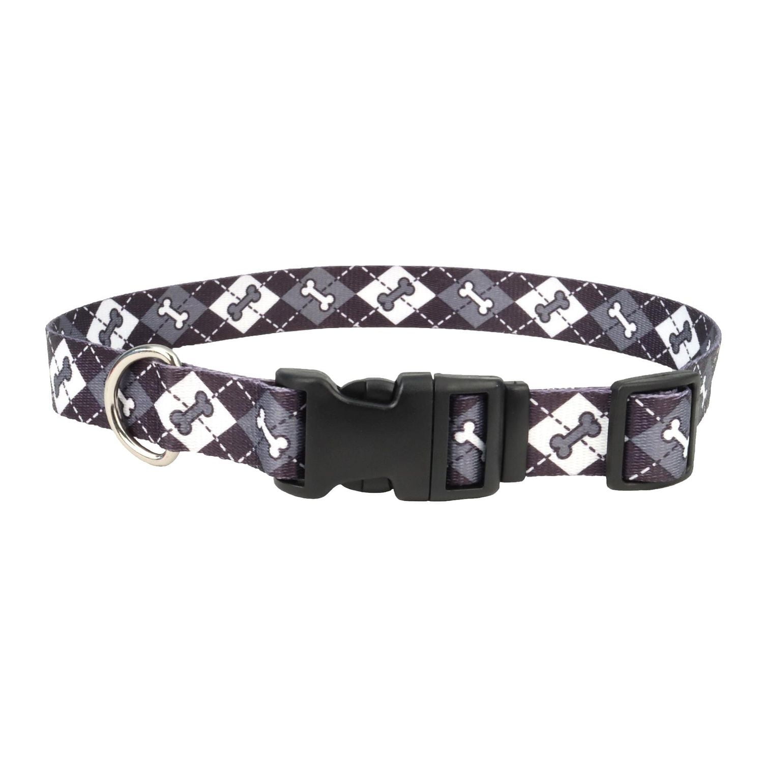 Pet Attire By Coastal Adjustable Black Bones Dog Collar, 3/8" x 8"-12"