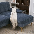 thumbnail image 4 of 3 Seater Sectional Sofa, L-Shaped Modular Sofa with Gold-Plated Feet, Chenille Fabric Upholstered Accent Sofa, Indoor Sectional Couch for Living Room, Apartment, Office, Gray-Blue, 4 of 7