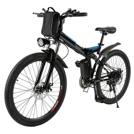 Folding Electric Mountain Bike (36V 250W) E-Bike with 26 Inch Wheel Bicycle , Large Capacity Lithium-Ion Battery , Premium Full Suspension and Shimano Gear