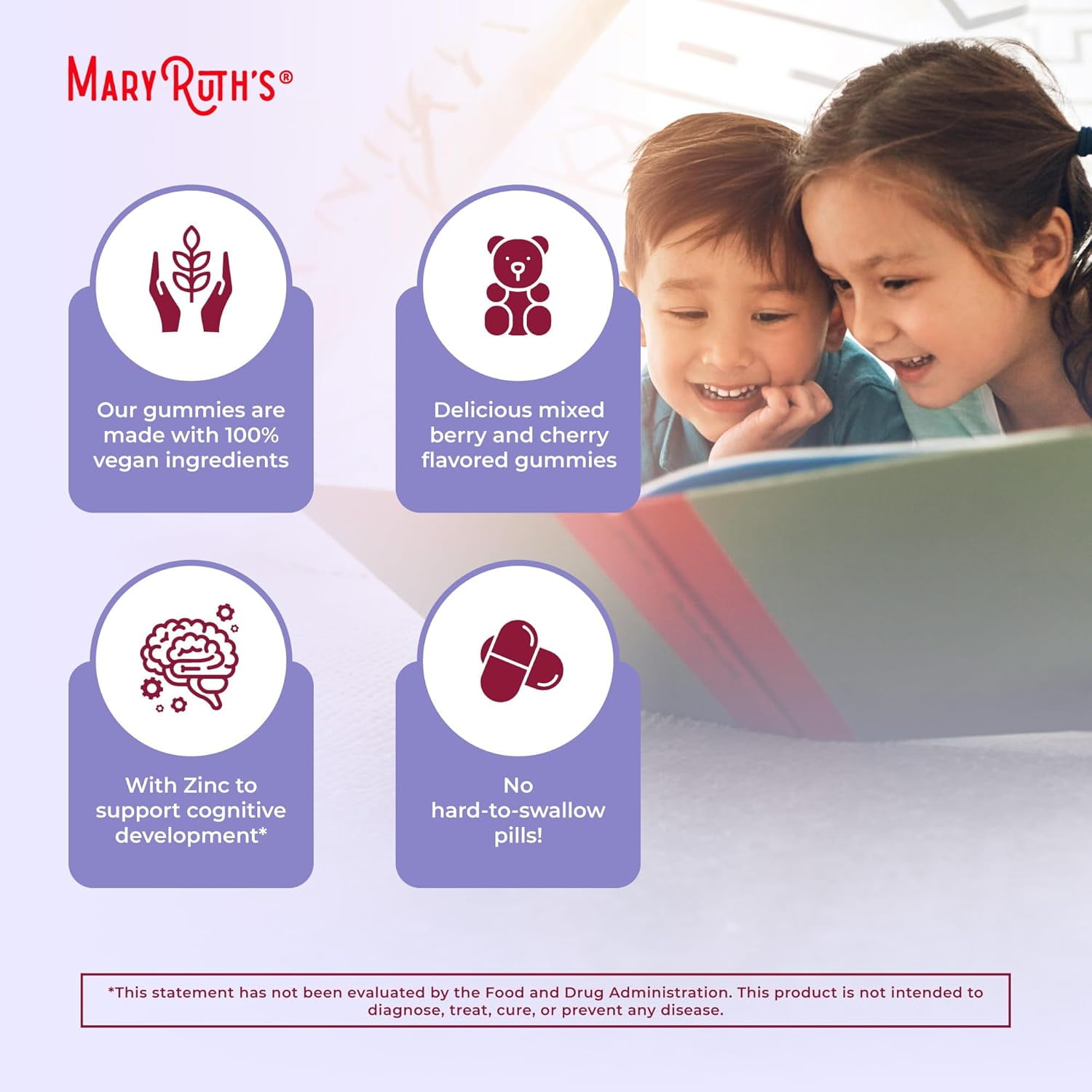 (2 pack) MaryRuth's Kids Multivitamin Gummies Mixed Berry and Cherry Vegan Gluten-Free Dairy-Free Immune Support, Ages 4+, 60 Count