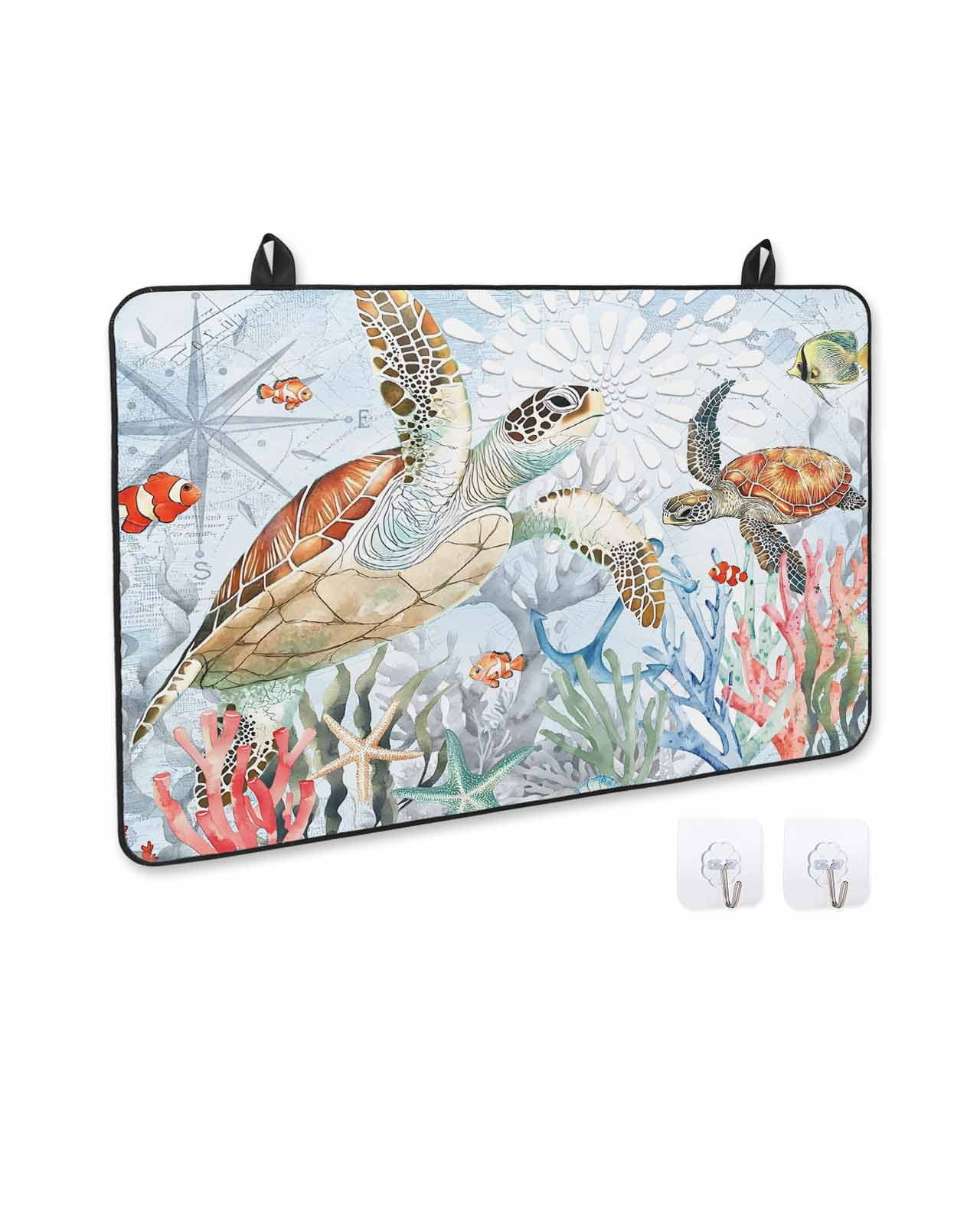 nqOlkjepod Large Induction Cooktop Protector Mat 24"x21", Brown Sea Turtle Coastal Stove Top Covers for Electric Stove, Vintage Summer Beach Coral Starfish Stove Burner Cover Mats Stove Cover