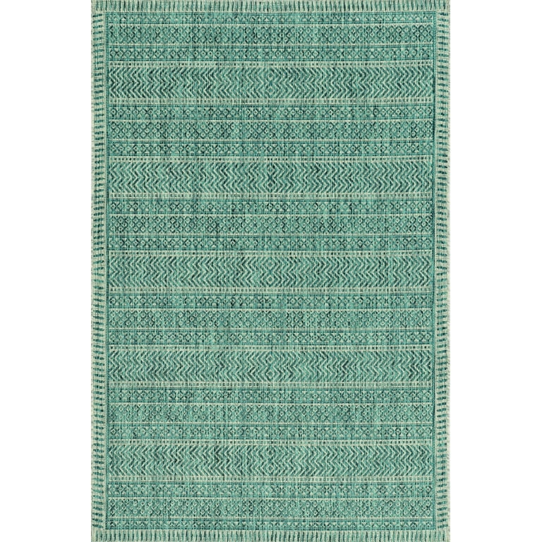 3'X5' Teal Machine Woven Uv Treated Tribal Indoor Outdoor Area Rug 3'X5' Teal Machine Woven Uv Treated Tribal Indoor Outdoor Area Rug