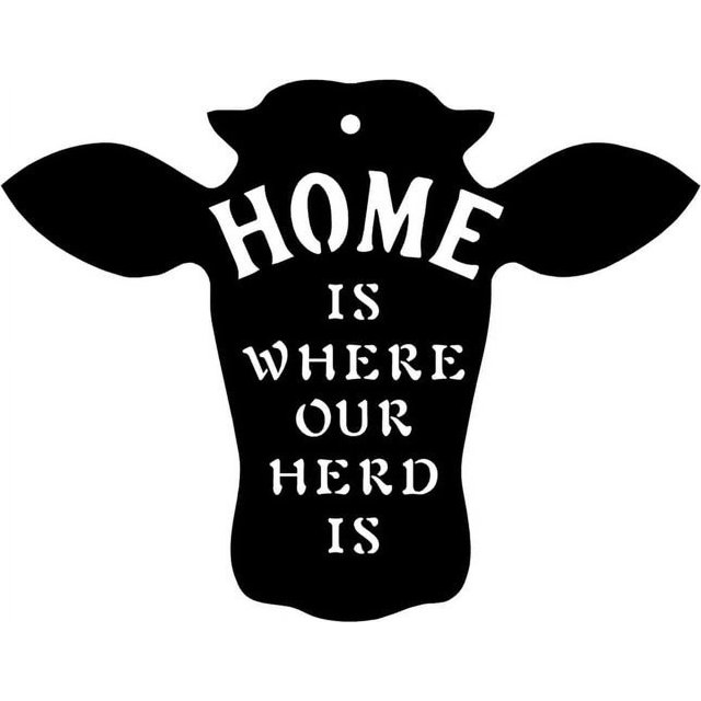 Letrero de metal con texto "El hogar es donde está nuestro rebaño", tamaño 13,5 x 11 pulgadas, Country Farmho