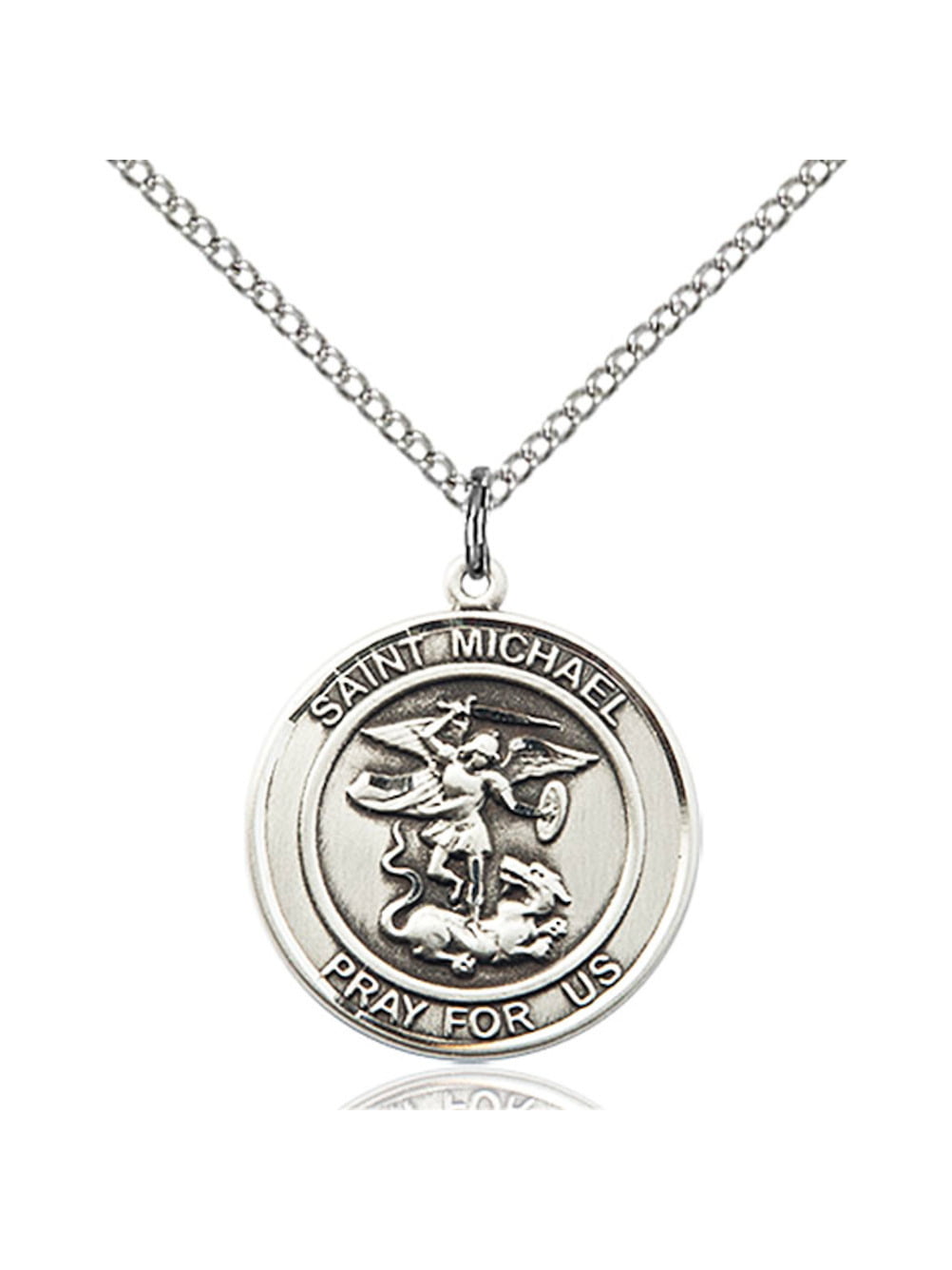 Bonyak Jewelry Sterling Silver St Michael the Archangel Pendant 3/4 X 1/2 inches with 18 inch Sterling Silver Curb Chain