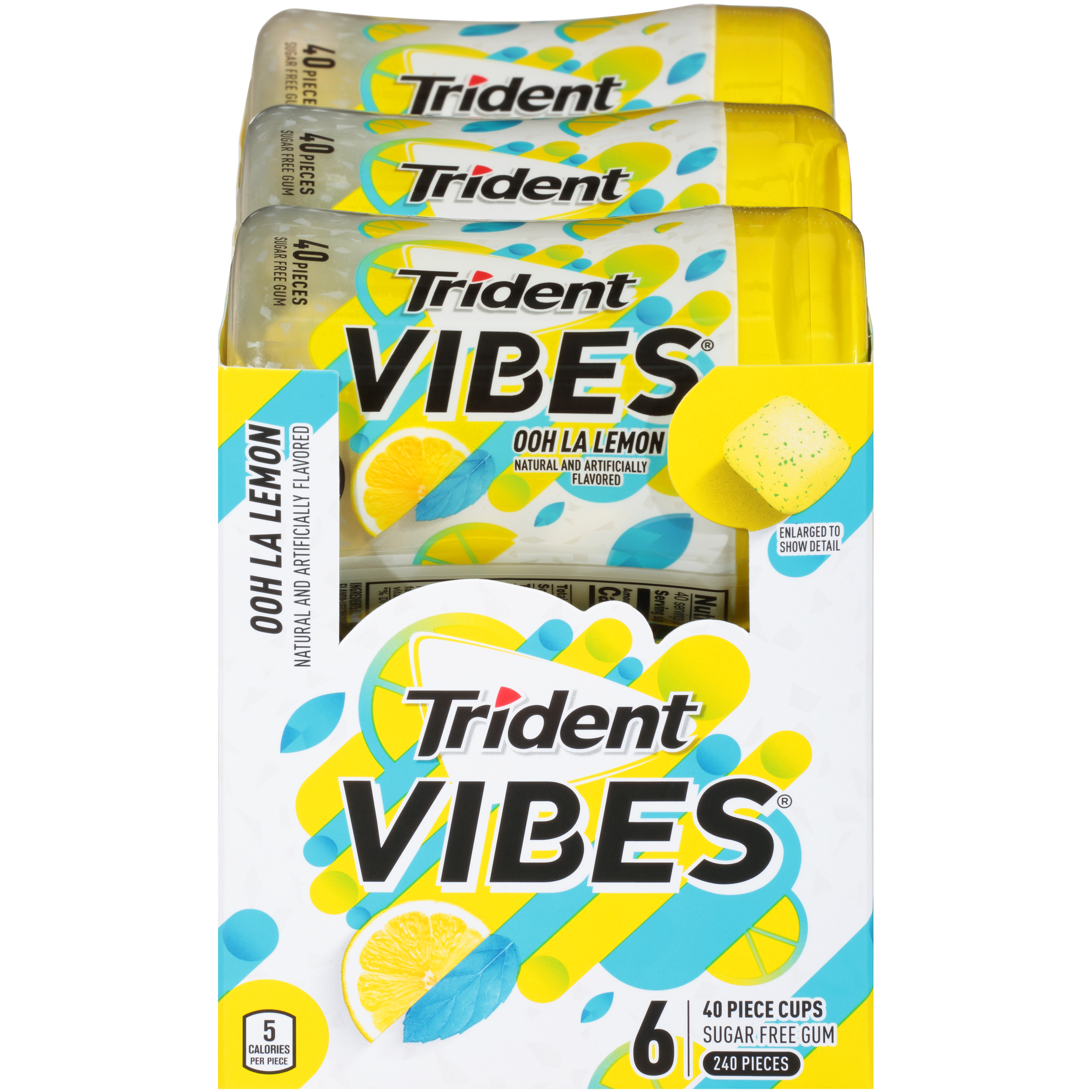Trident Vibes, Sugar Free Ooh La Lemon Gum, 40 Pcs, (Pack of 6