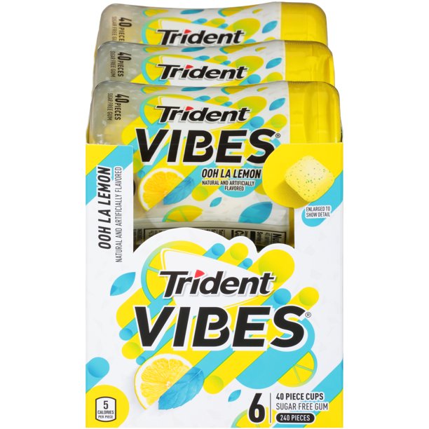 Trident Vibes, Sugar Free Ooh La Lemon Chewing Gum, 40 Pcs, 6 Ct