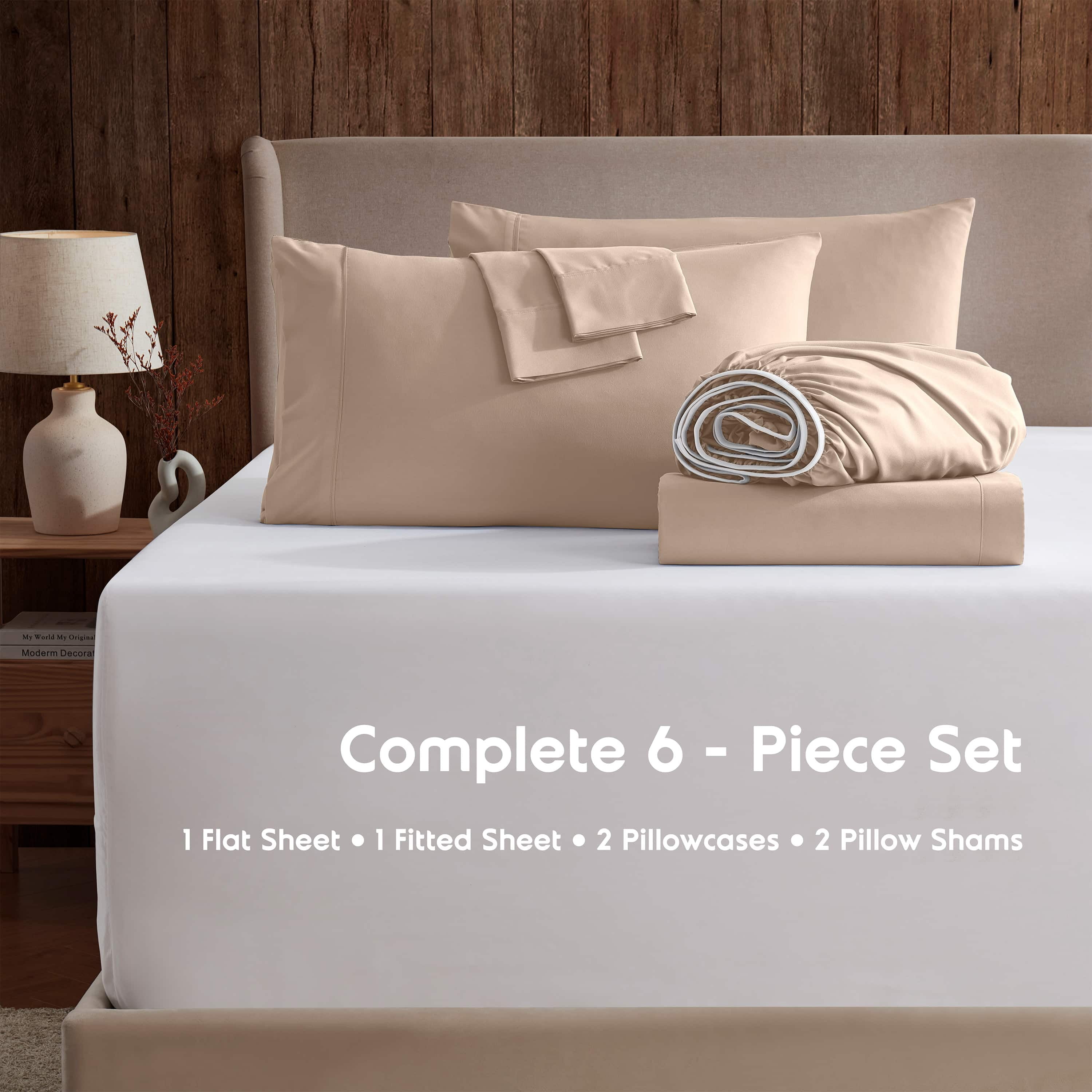 LammaLoe Extra Deep Pocket Full Size Sheets set, Fits 18"-24" Mattress, 6 Piece Soft Microfiber Bed Sheet Sets, Taupe