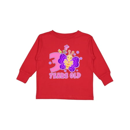 

Inktastic 3 Years Old with Butterfly and Flowers Gift Toddler Toddler Girl Long Sleeve T-Shirt