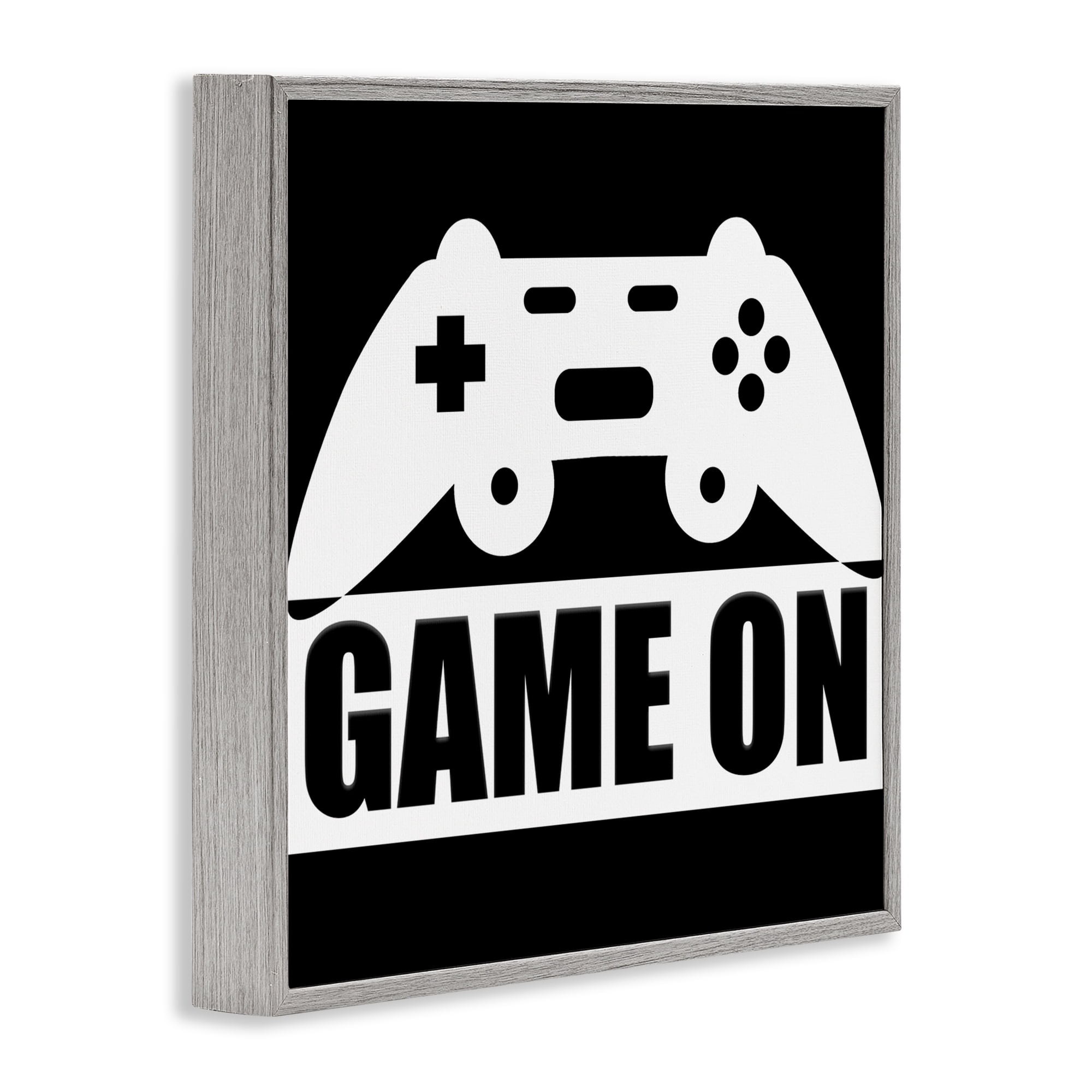 Game On Retro Black & White Gray Framed Giclee Art, design by Kim Allen
