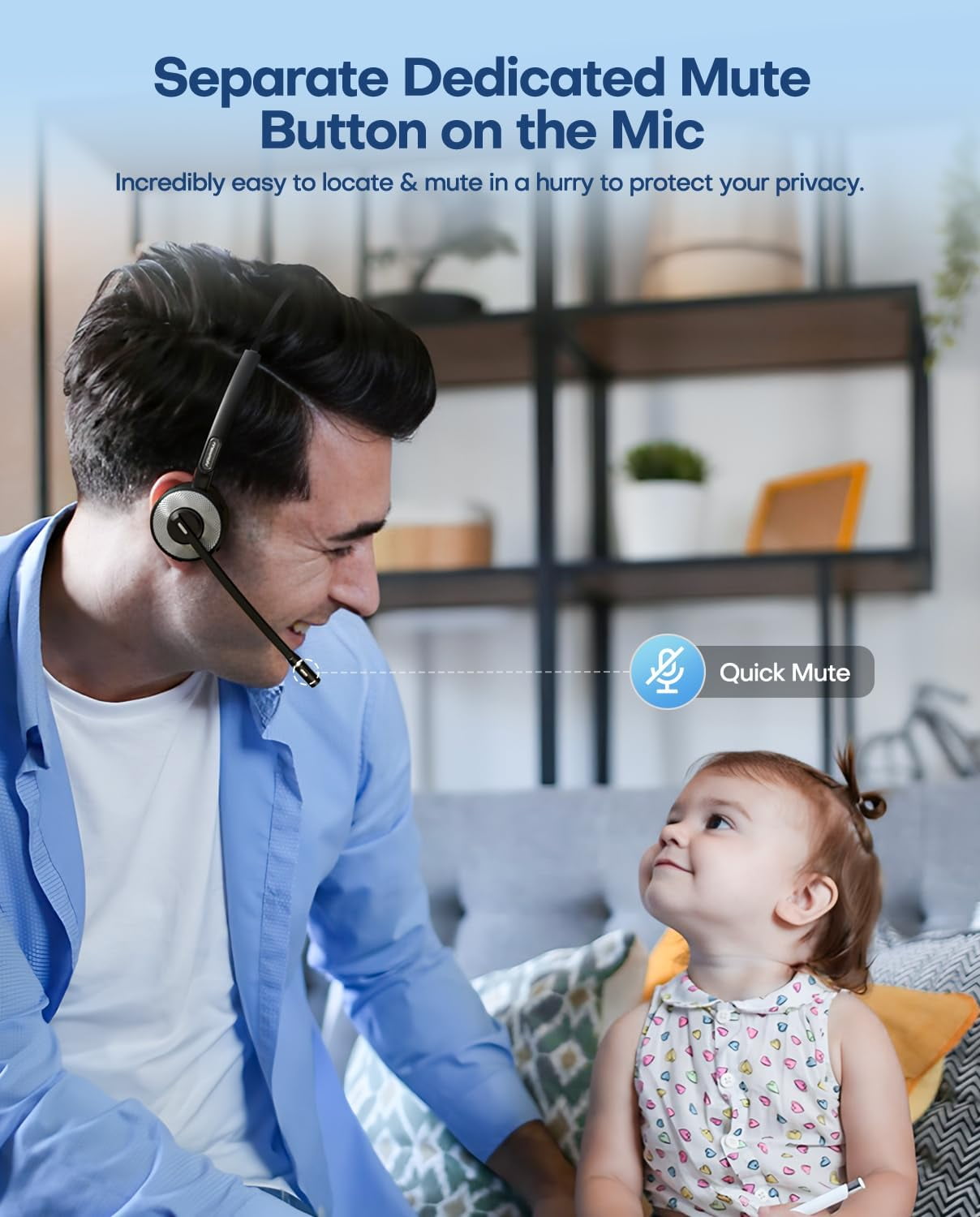 Swiifome Bluetooth Headset V5.3 with Mic for Work, Lightweight Computer Headset with Microphone for PC with Noise Cancelling Mic, Mute Button, Multipoint, and Charging Base