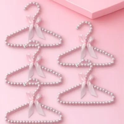 FENGGUIQU Plastic Small Hangers Closet Organizer, Pink 5pcs for Clothes