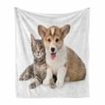 thumbnail image 1 of Corgi Soft Flannel Fleece Throw Blanket, Dog Puppy Kitten Friends Photography Print, Cozy Plush for Indoor and Outdoor Use, 70" x 90", Warm Taupe Sand Brown, by Ambesonne, 1 of 5